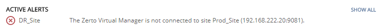 The Zerto Virtual Manager is not connected to site Prod_Site