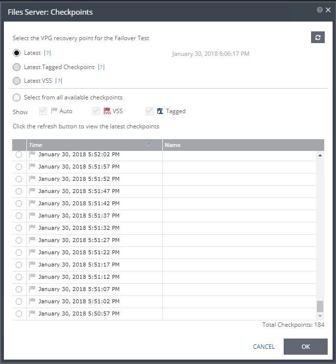 Updated Checkpoints within Journal History Setting