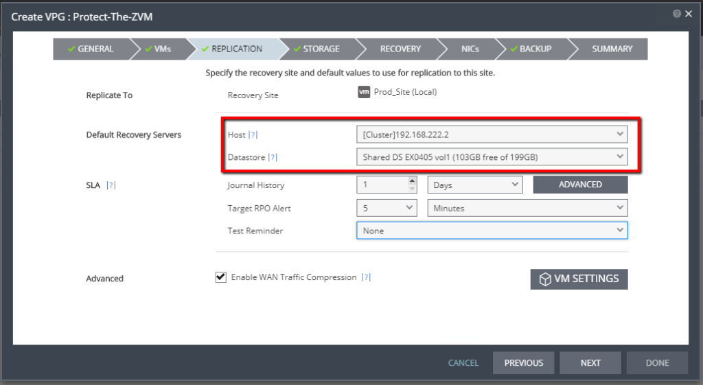 Replication Settings - VPG Creation Wizard