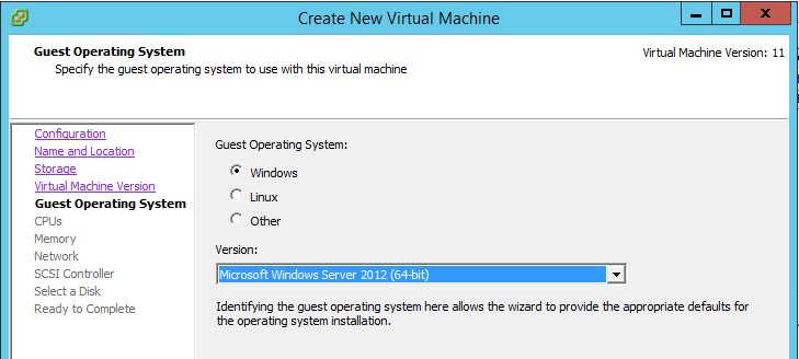 Create VM - OS Version