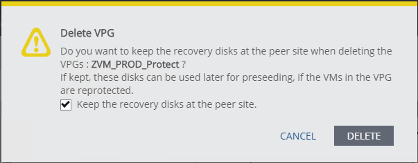 Delete VPG - Preserve recovery disks.