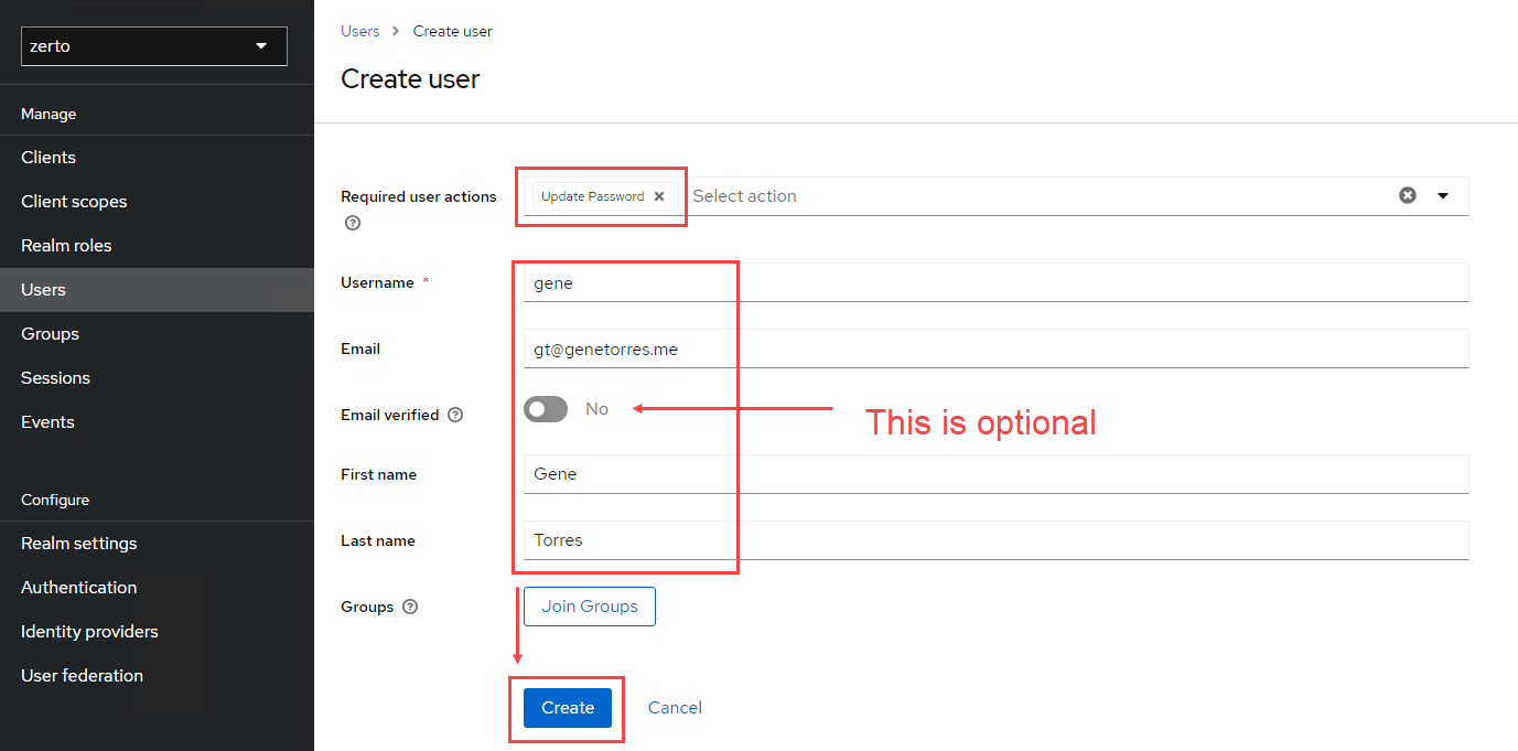 Keycloak create user dialog