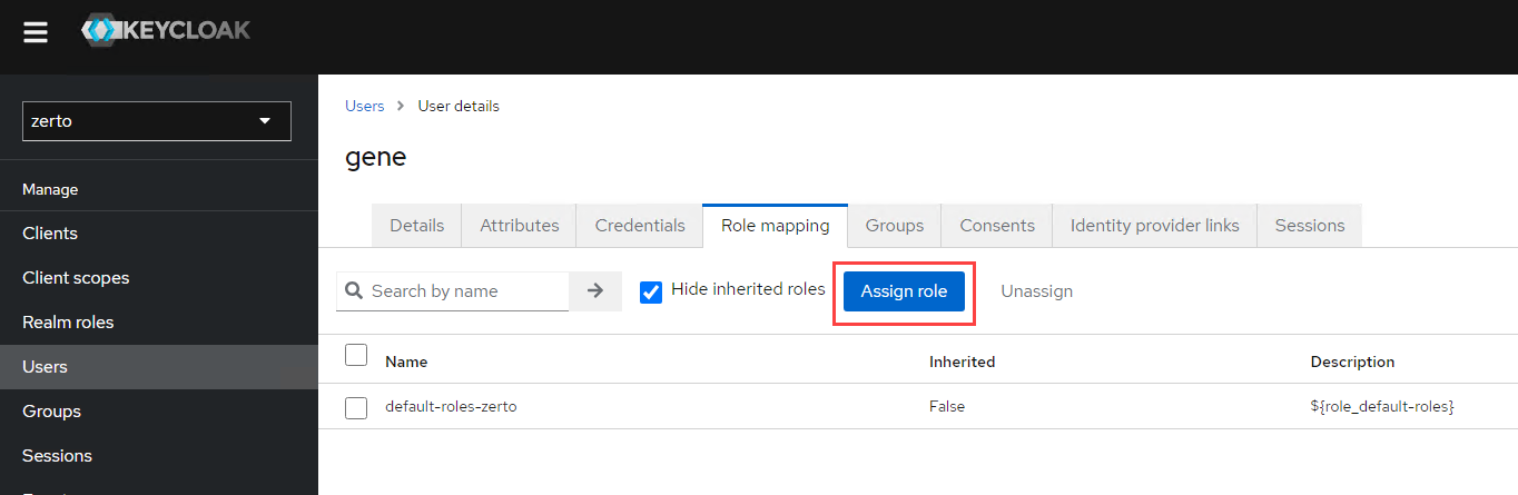 Assign role in Keycloak