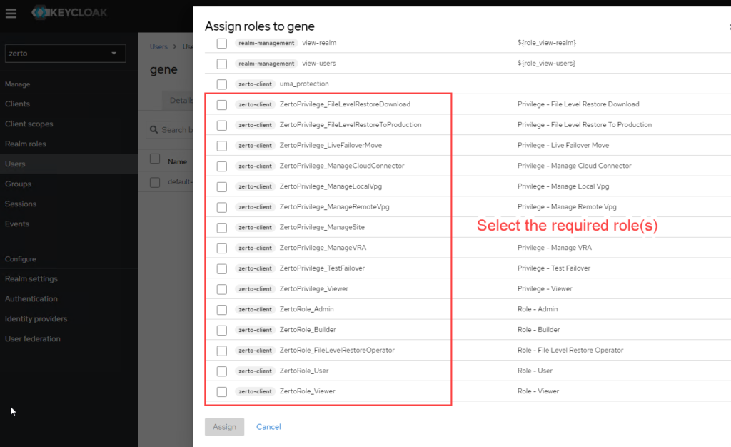 Zerto 10 Rolebased Access Controls via Keycloak Gene's