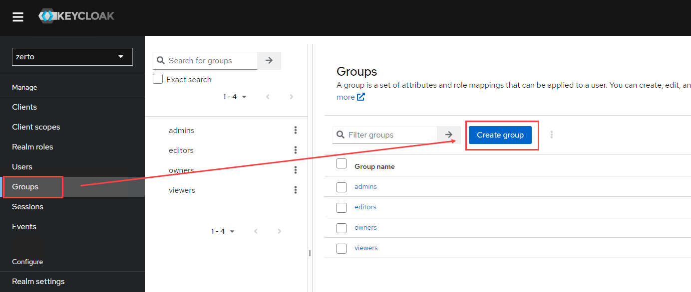 Create a group in Keycloak