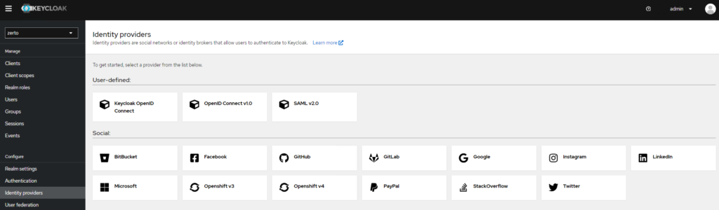 Keycloak Identity Provider option screenshot