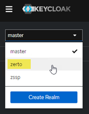 Keycloak realm selection screenshot