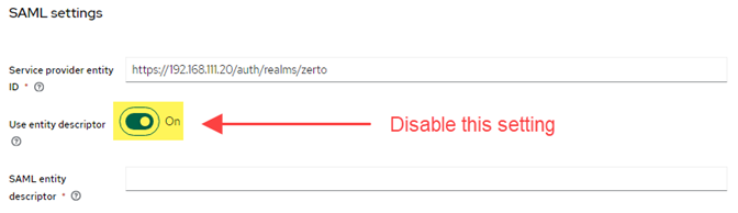 Disable Use entity descriptor setting screenshot