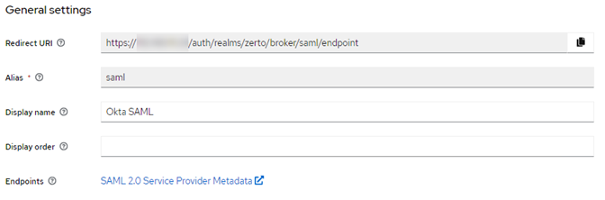 Keycloak SAML v2.0 general setting screenshot