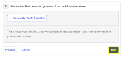 Configure SAML Integration Next button screenshot