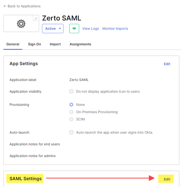 SAML Settings Edit