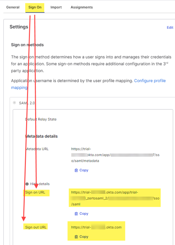 Correct Okta URLs to copy to Keycloak